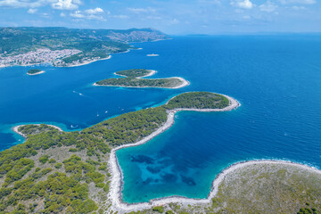 Aerial view on the Pakleni Islands or Paklinski Islands near Hvar Island in Croatia