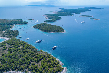 Aerial view on the Pakleni Islands or Paklinski Islands near Hvar Island in Croatia