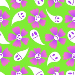 Autumn floral seamless Halloween skulls flower pattern for wrapping paper and fabrics and kids clothes print