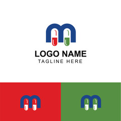 M Letter Pharmacy Pill Logo Design