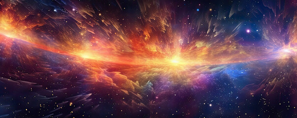 Obraz premium Abstract background with a burst of shining stars and galaxies, representing exploration, vision, and endless possibilities in the business realm panorama
