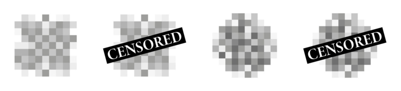 Censored vector icons. Censored signs collection. Censure pixel symbol.