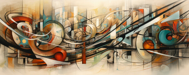 symphony of abstract lines intersecting and converging, forming a mesmerizing visual dialogue panorama