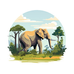A drawing of a majestic elephant walking in the forest