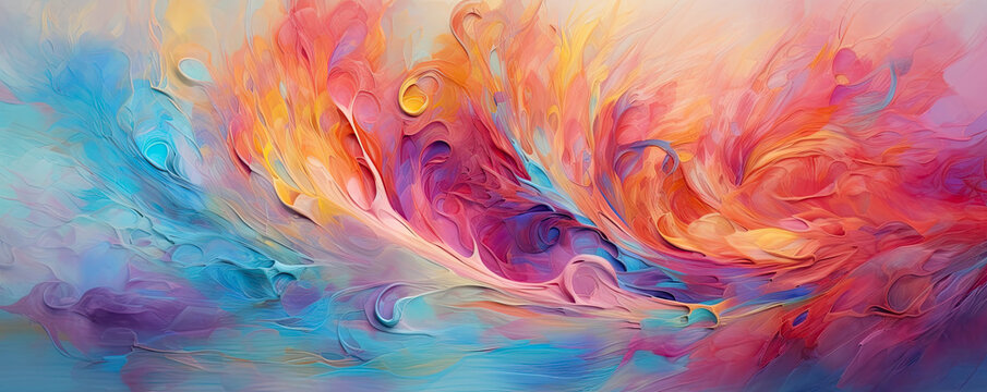 dance of vibrant brushstrokes and swirling colors, creating a dynamic and expressive abstract composition panorama