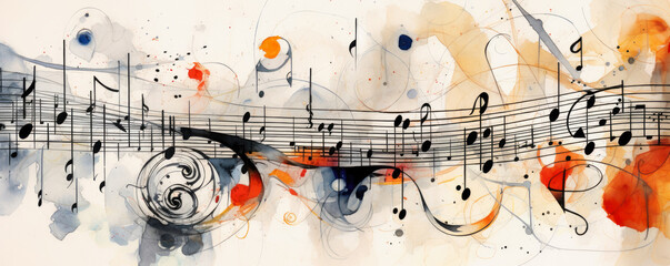 symphony of musical notes visualized through abstract lines and shapes, capturing the essence of sound panorama