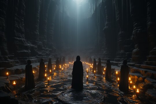 AI Mesmerizing coven in absolute darkness, a captivating enchantment