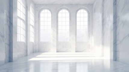 White Marble Luxury Simple Interior Room with Sunny Window.