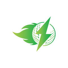 Golf ball and electricity bolt with fire vector illustration