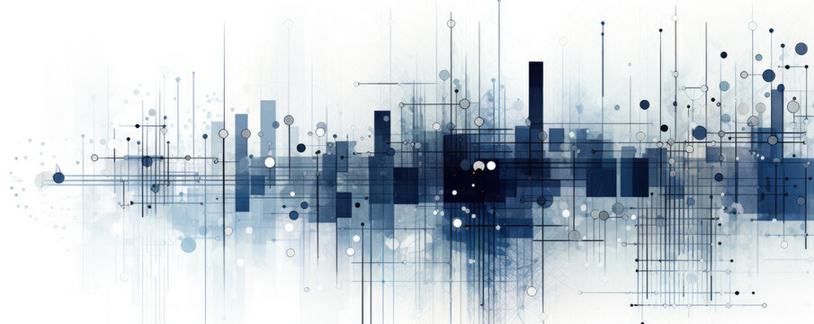 Fototapeta minimalistic abstract background with geometric shapes and data points, representing the intersection of design and technology panorama