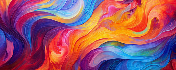 Vibrant swirls of electric colors blending harmoniously on an abstract background, evoking a sense of energy and creativity panorama