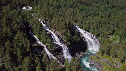 Aerial view of the Vermafossen Falls in Norway, Europe