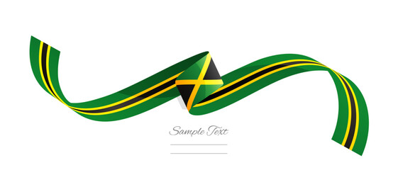 Jamaican flag ribbon vector illustration. Jamaica flag ribbon on abstract isolated on white color background - obrazy, fototapety, plakaty