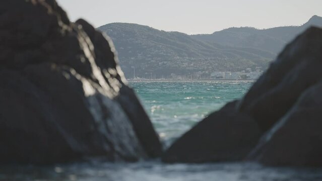Slow motion of rocks in the sea near Cannes