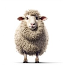 Cute small sheep illustration on isolated white background generative ai