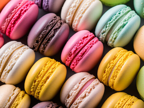 Macarons showcase their delightful colors and tempting textures that tempt the taste buds.