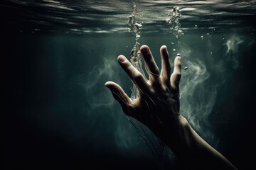 Fototapeta na wymiar The hand of a drowning man above the surface of the water