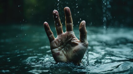 Obraz premium The hand of a drowning man above the surface of the water