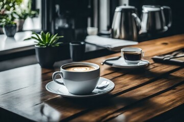 Naklejka na ściany i meble A white cup of a coffee on table