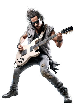 Rockstar playing guitar on isolated transparent background