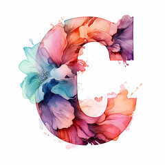 Letter C made of beautiful watercolor floral alphabet on white background. Flower font concept. Unique collection of letters and numbers