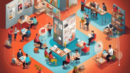 Fototapeta premium showcase individuals navigating online learning platforms, accessing course materials, or participating in virtual discussions, representing the digital transformation of education