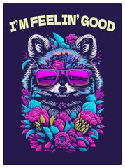 I'm Feelin' Good t shirt design, as vibrant neon colors with a retro style, suitable for printing on t-shirts, prints, posters 