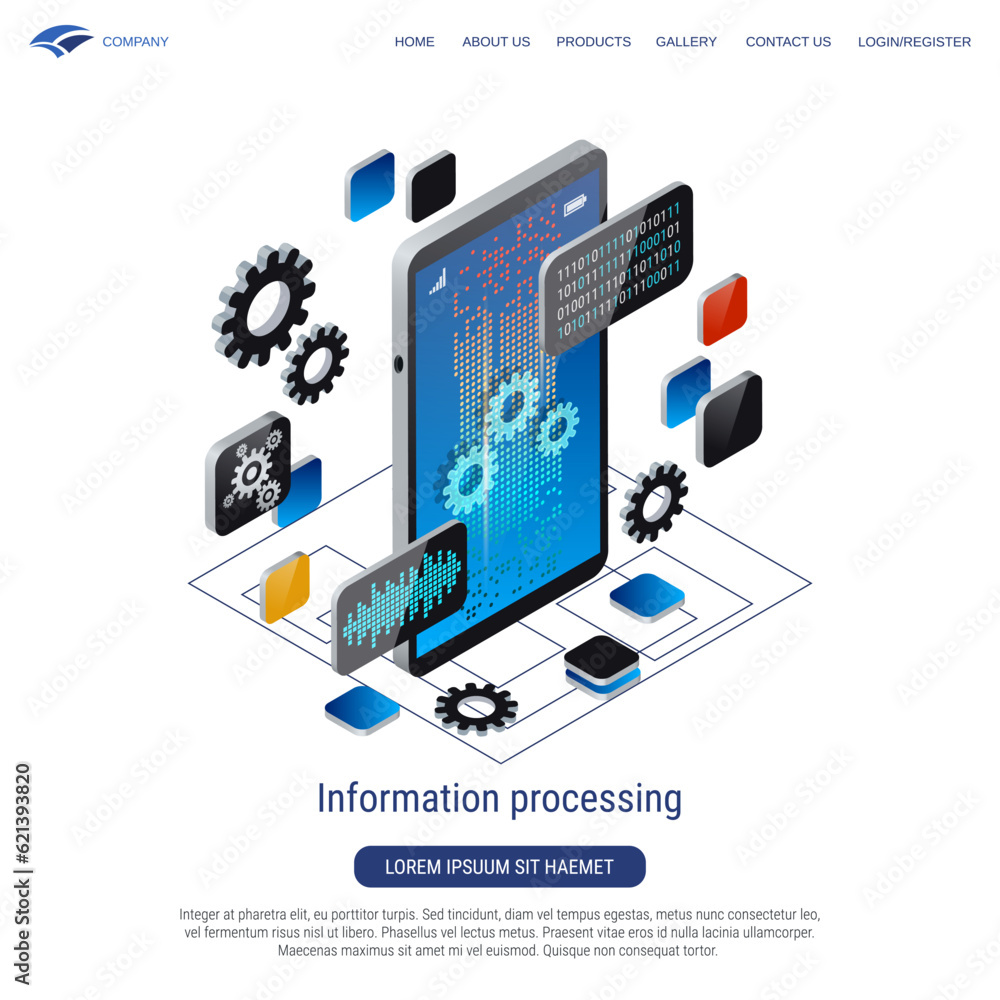 Poster information computing, data processing 3d isometric vector concept illustration