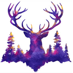 Deer Colorful Head Watercolor Illustration