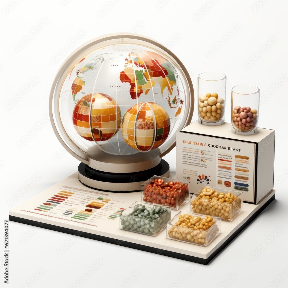 Poster a globe with a bunch of beans on it. generative ai image.