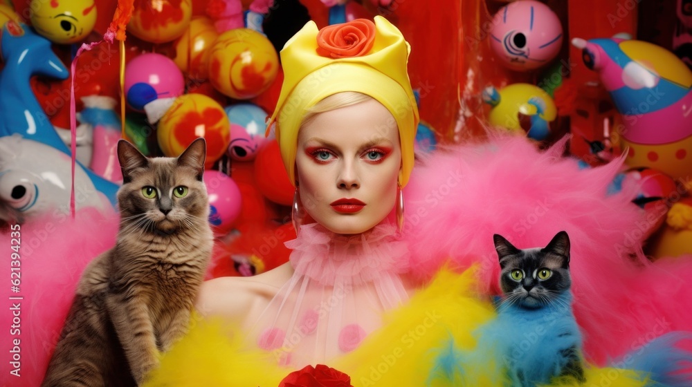 Aufkleber a mannequin with a cat sitting next to it. generative ai image.