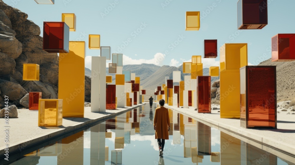 Aufkleber a person standing in front of a pool of water. generative ai image.