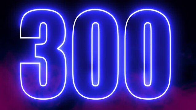 4K Ultra Hd Video. 300 Electric blue lighting text with animation on black background, 3D Animation. 300 Number. Three hundred thousand.
