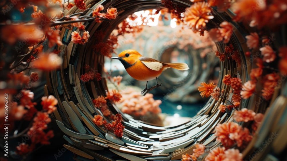Aufkleber a small bird sitting on a branch of a tree. generative ai image.