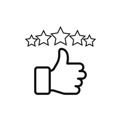 customer review icon, quality rating, feedback, five stars line symbol on white background