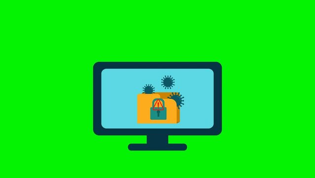 Ramsomware locking the file system on a computer program. Animated alert of infected computer program by virus or ramsomware