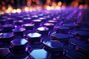 Obraz premium Futuristic glowing ultra purple hexagonal or honeycomb background. AI generative