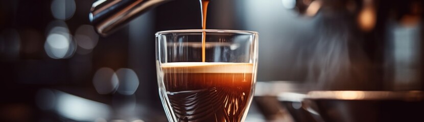 A cup of coffee being poured into a glass. Generative AI image.