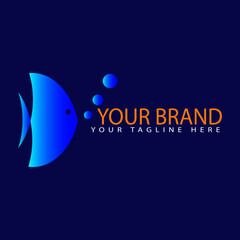 fish logo template in gradient blue color