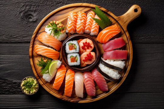 rice fresh asian food fish roll healthy japanese sushi seafood. Generative AI.