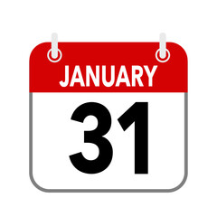 31 January, calendar date icon on white background.