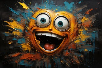 smiley face  laughing emoji, reminiscent  emoji is depicted with bold brushstrokes, exuding energy and excitement  Generative AI Digital Illustration