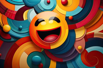 smiley face  laughing emoji in a contemporary style geometric shapes and bold colors  Generative AI Digital Illustration