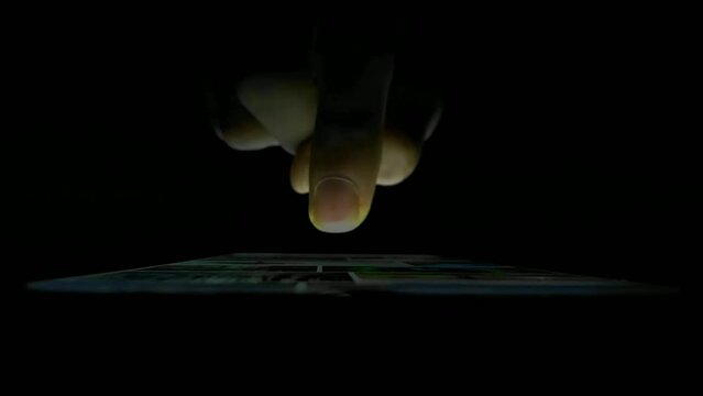 Scrolling Smartphone Using Social media, Website, App, Collecting data. Closeup phone using and data collecting 