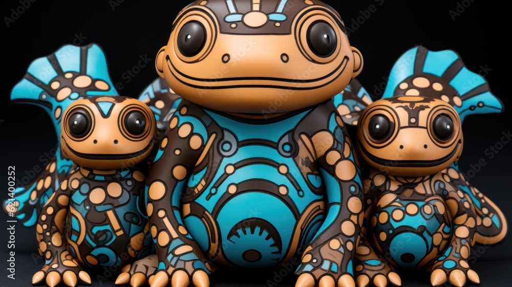 Aufkleber a group of three figurines sitting next to each other. generative ai image.