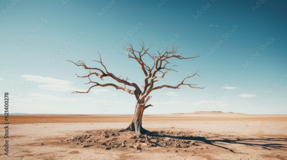 Aufkleber a bare tree in the middle of the desert. generative ai image.