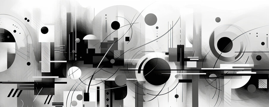 symphony of abstract lines and shapes on a monochromatic background, showcasing the interplay between simplicity and complexity panorama