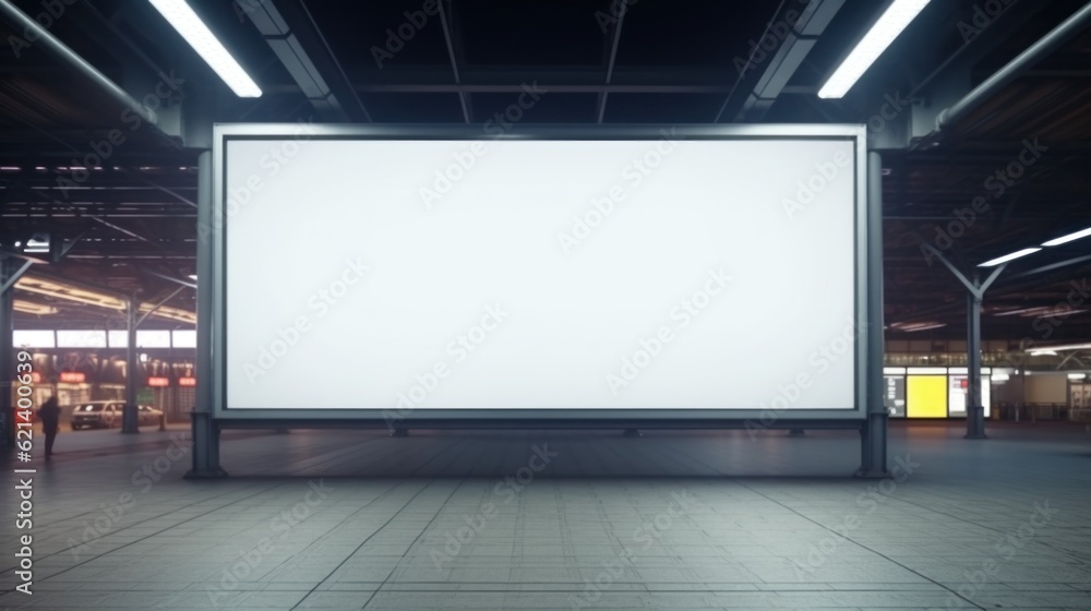 Poster an empty billboard in a train station. generative ai image.