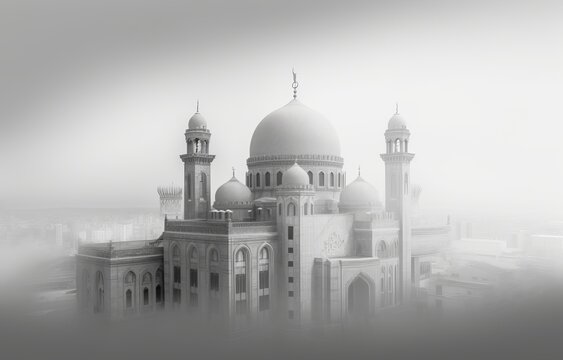 Stunning Black and White Mosque Photo: Capturing a Timeless Beauty Generative AI
