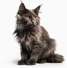 Obraz premium Adorable Grey Kitten Sitting on White Background Generative AI